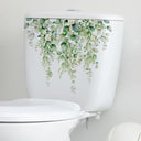 Green Plant Leaves Bathroom Wall Sticker Waterproof Floral Decor