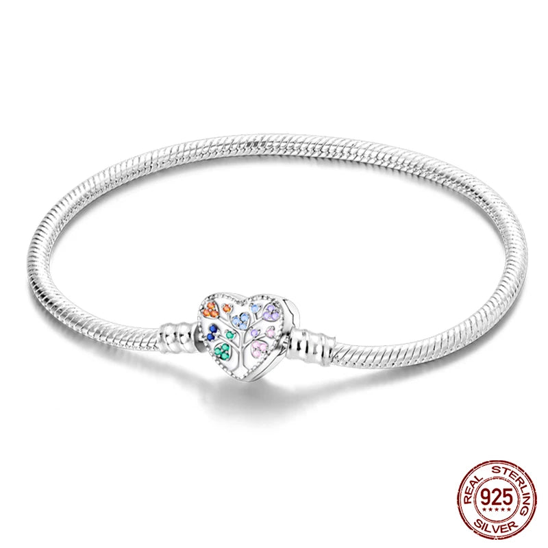 Sterling Silver Snake Chain Heart-shaped