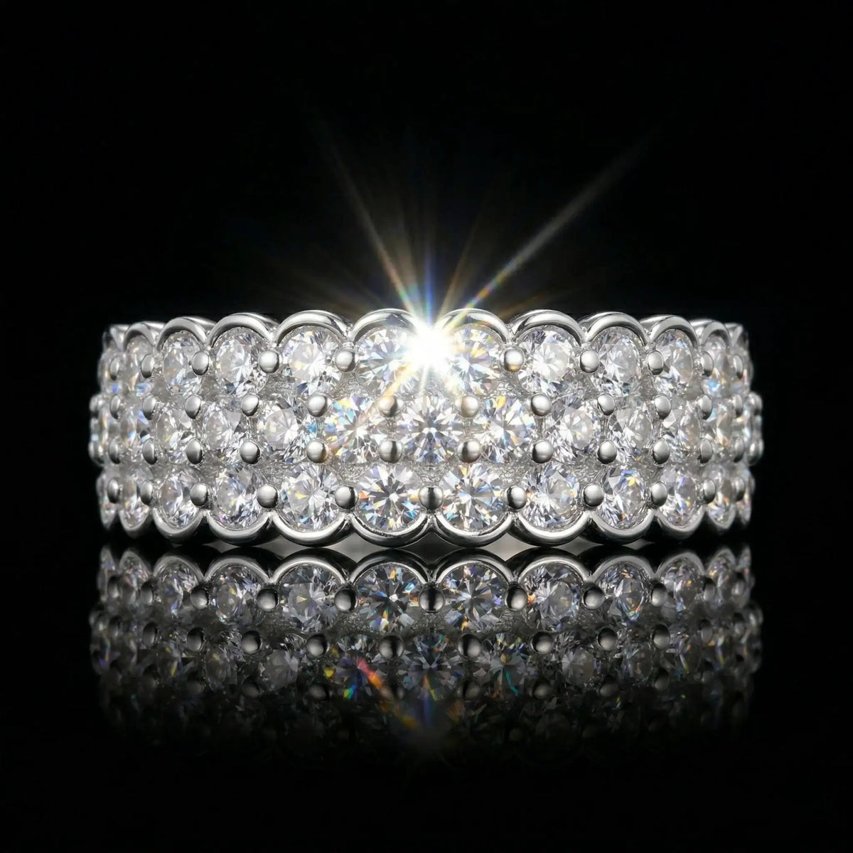 Moissanite Ring in Sterling Silver Wave Pave Setting — product view 1