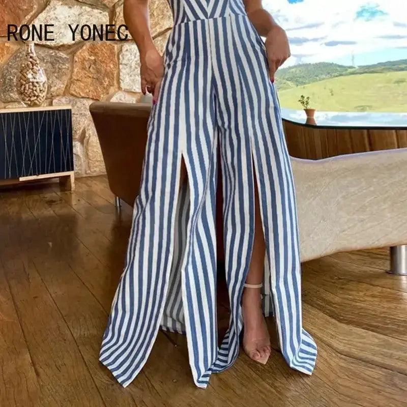 Sleek Lace Up Jumpsuit Elegant Striped Style for Women
