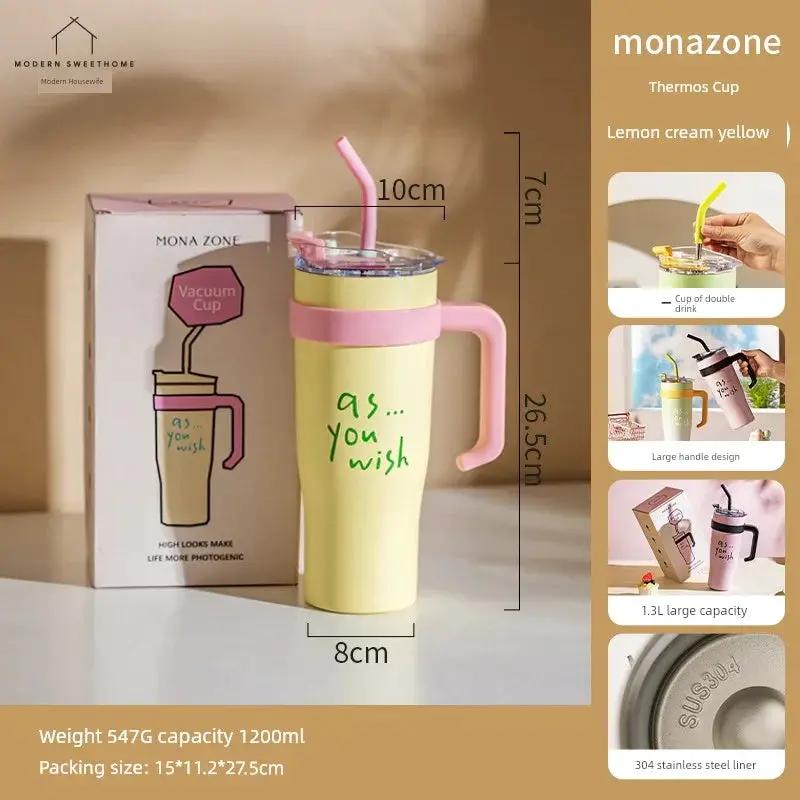 Modern Housewife Giant Straw Vacuum Cup 1300ml Steel