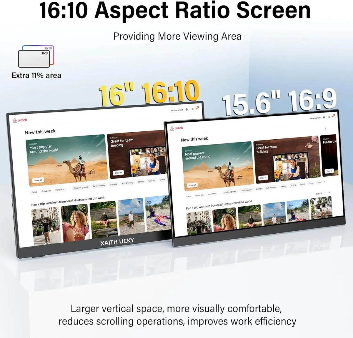 16-Inch Portable Touch Monitor, 1200P HDR 16:10, Non-Touch Optional, External Second Screen for Xbox, PS4/5, Switch, Phone, PC,