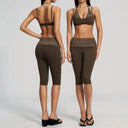 Yoga Set Women Fold Over Waist Capri Leggings