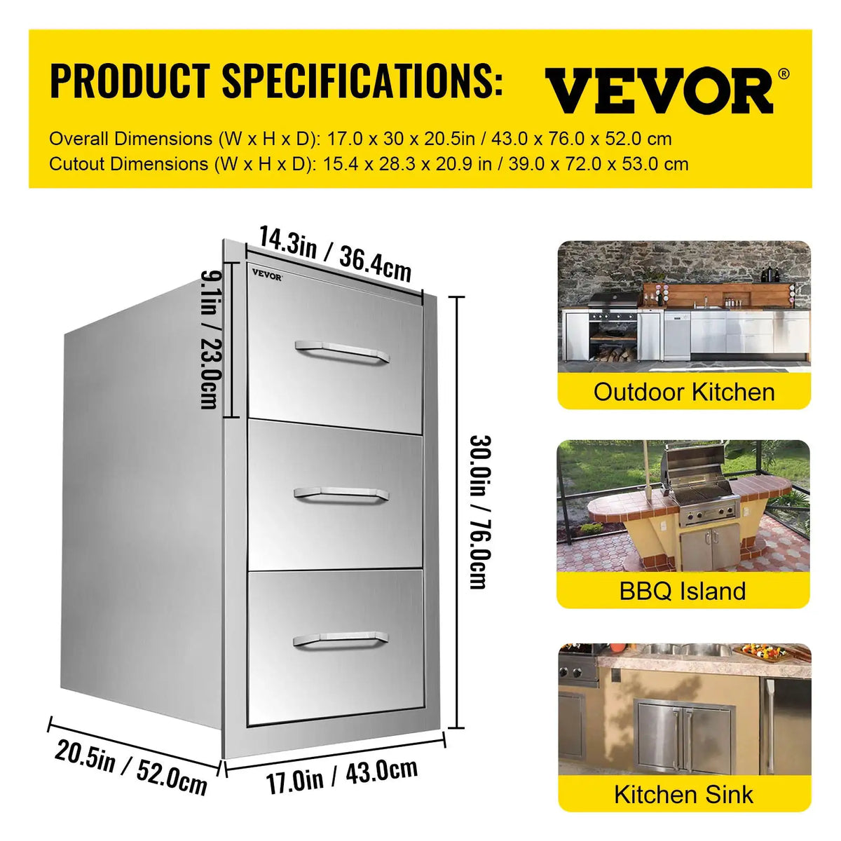 SucceBuy Stainless Steel Outdoor Kitchen Drawers W/ Handle Large — product view 10