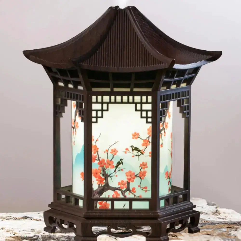 Chinese Style Mini Pavilion Humidifier with Night Light USB Portable Cool Mist Humidifier for Home Bedroom Office Desk