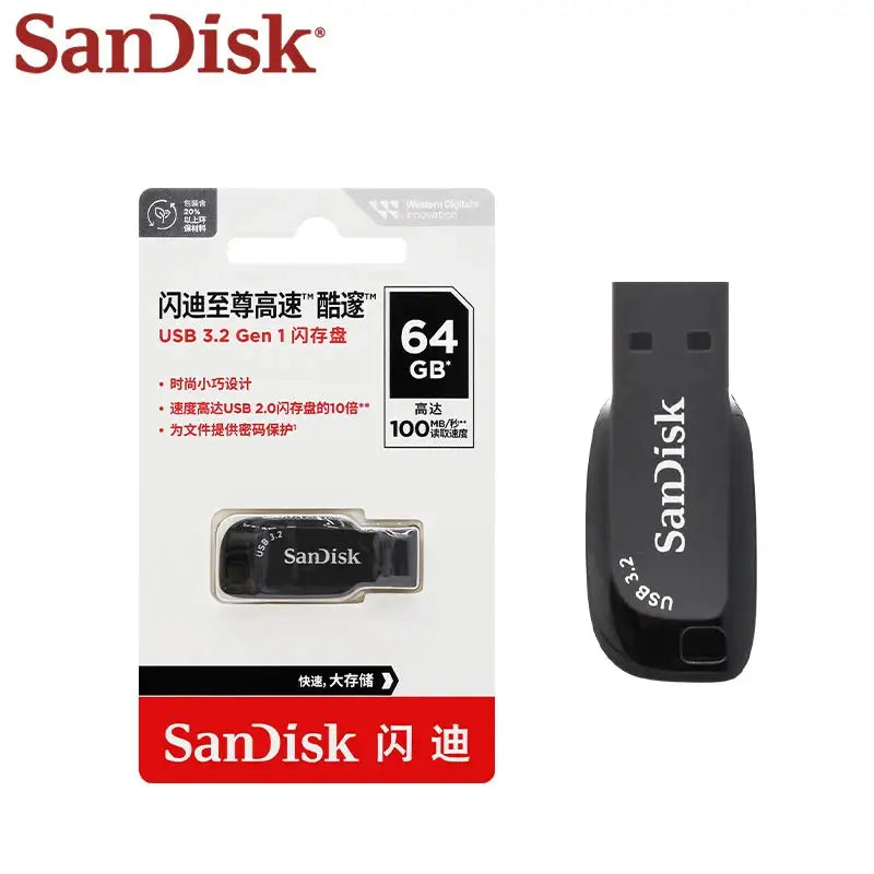 SanDisk Ultra Shift USB 3.2 Pen Drive CZ410 32GB 64GB 128GB 256GB Max 100Mb/s Flash Drive for Computer Memory Stick U Disk