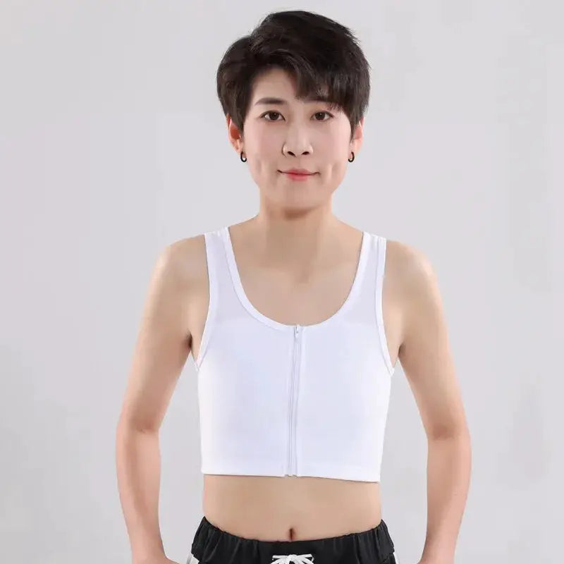 Chest Binder Trans Crop Top With Bandage Zipper Bra Tank