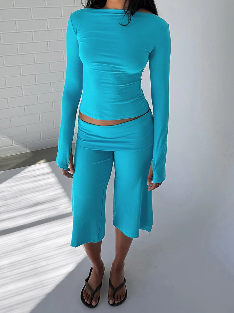 Crew Neck Stretch Outfit Set