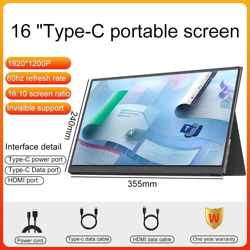 16inch Portable Monitor 2.5K/120HZ/100%sRGB For Laptop XBox PS4 / 5 Switch Cell Phone Computer Extension Gaming Travel Screen