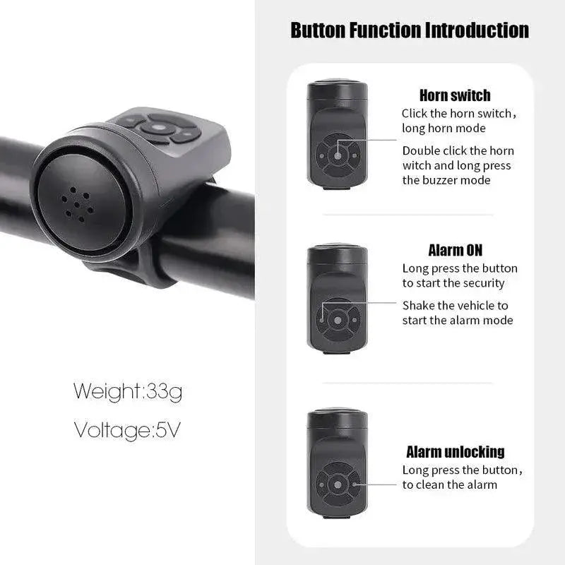 USB Rechargeable Electric Bike Horn With Anti Theft Alarm