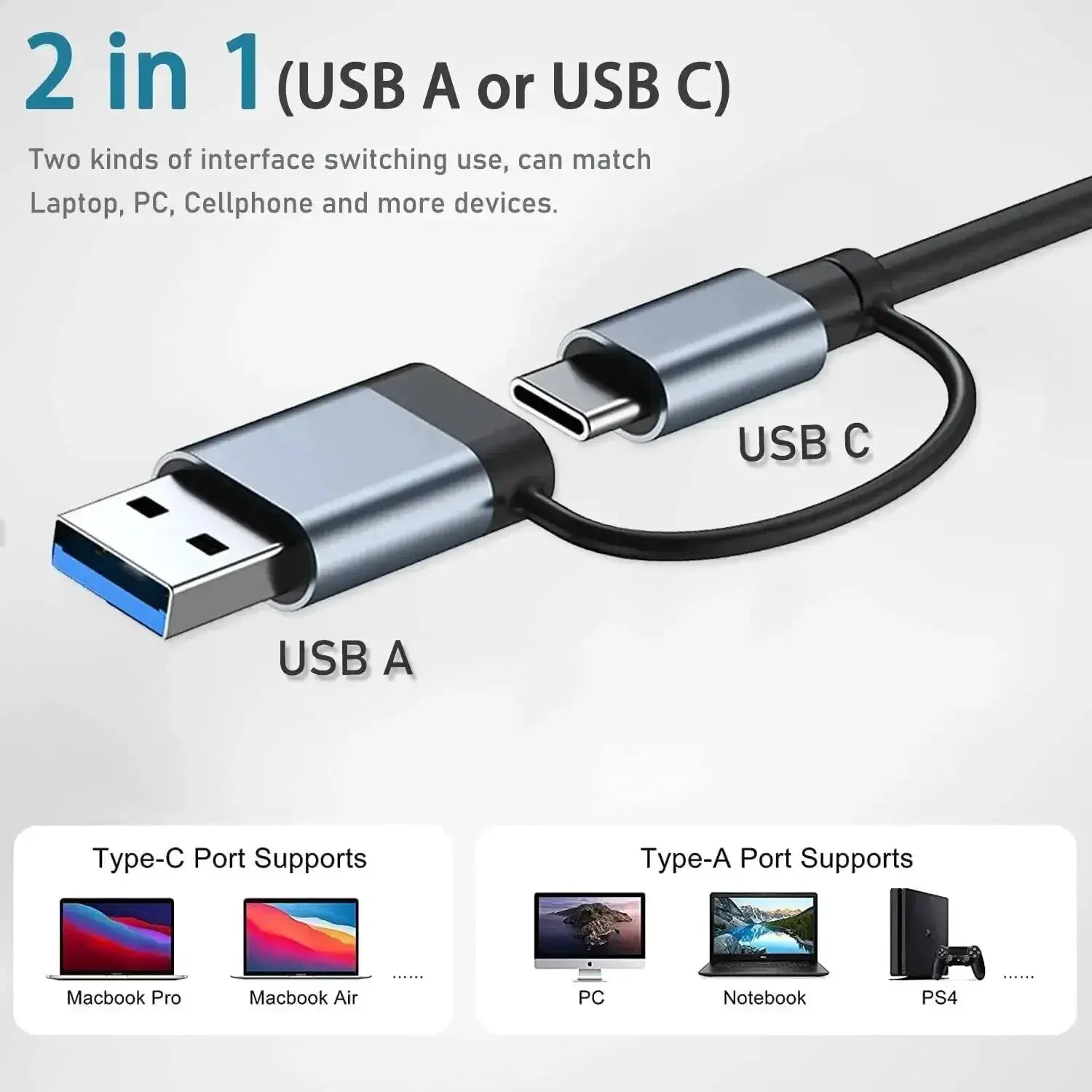 USB C Hub USB Splitter 8 Inch USB Extender With 4 Ports