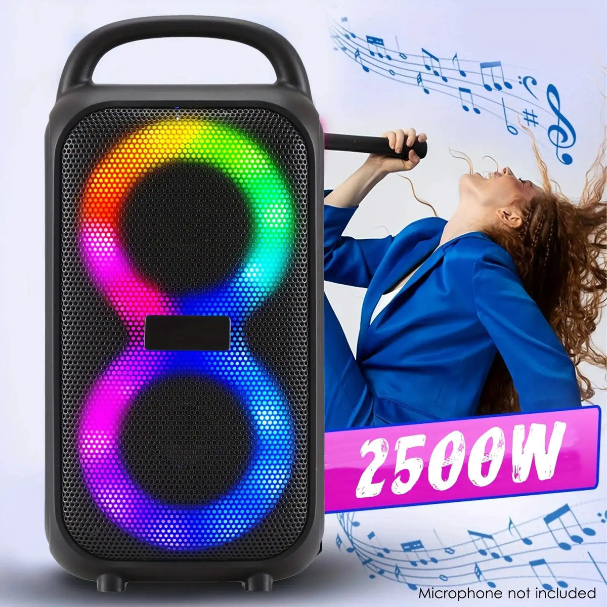 Professional Large Bluetooth Speaker with Microphone, Portable Design, Featuring JBL Subwoofer Party Box, LED Lights, Compatible with BT/USB/TF/AUX/FM/TWS/MIC/EQ Functions, Professional Karaoke. Ideal Gift for Birthdays, Chri