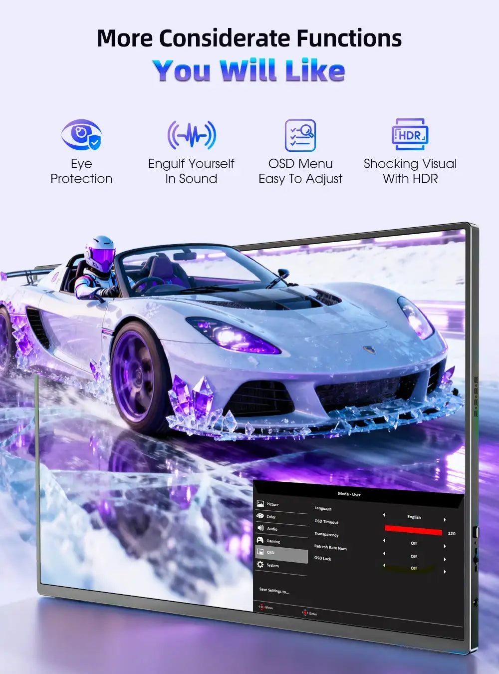 UPERFECT 16" 2K Portable Monitor 2560*1600 16:10 100%sRGB 500Cd/m² 120Hz Gaming Display For Xbox PS5 Switch Laptop Mac Phone