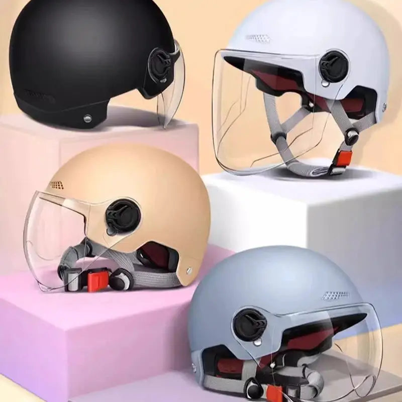Adult's Half Helmet With Goggles for Motorbike & Bicycle- Cartoon Design, 3C Certified for Men and Women.