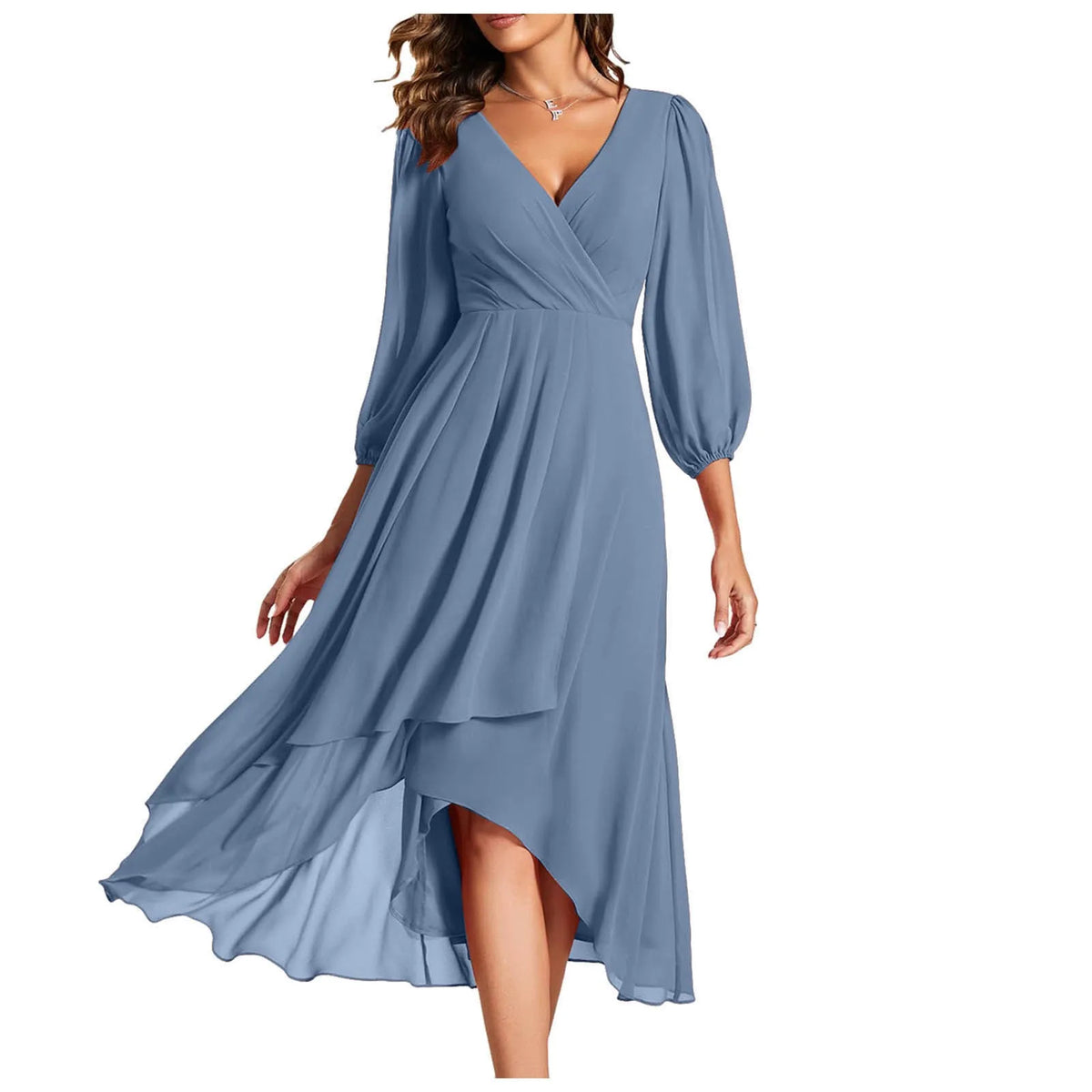 Tiered Chiffon Long Sleeve Dress