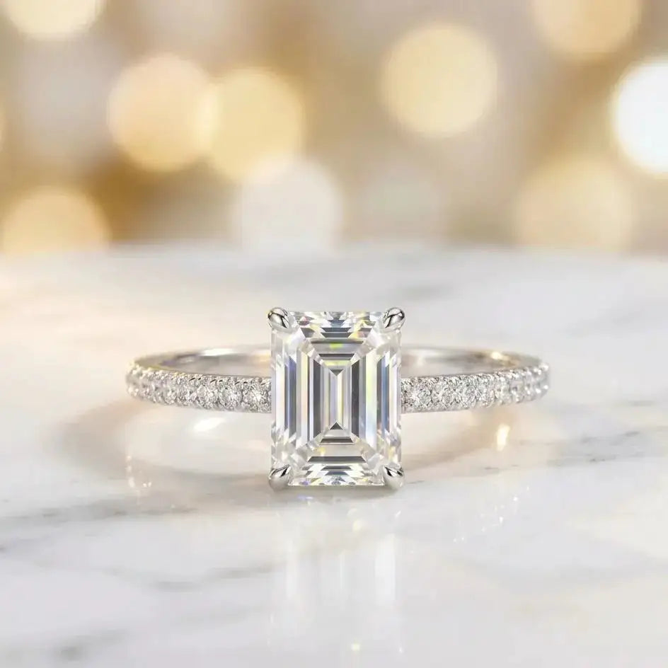 Emerald Moissanite Ring in Sterling Silver — product view 3
