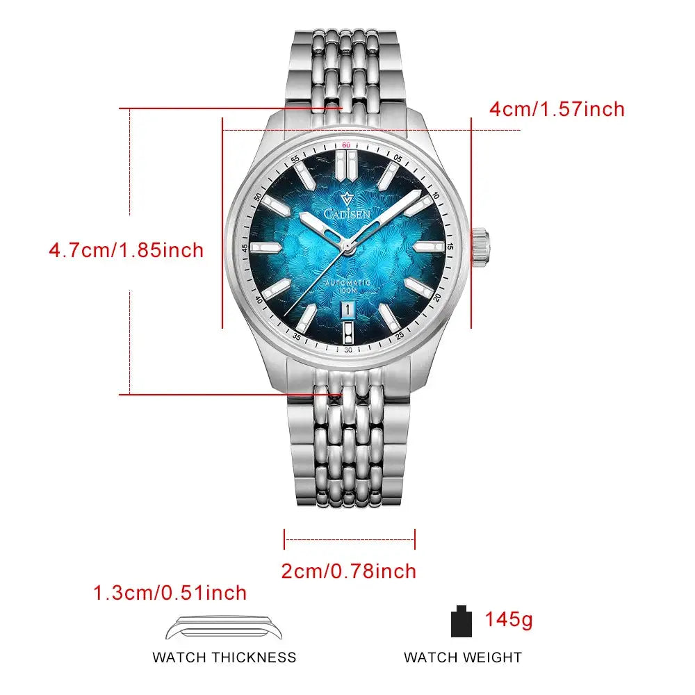 CADISEN NEW Automatic Mechanical Watch Man Silver Business Casual 10ATM Waterproof Japan MIYOTA 8215 Movement Men's Watches