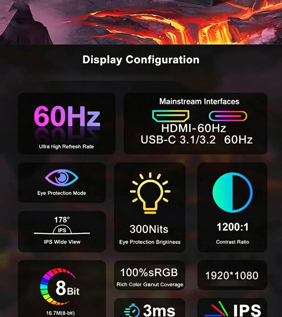 HOESD.a 16inch 1920*1200P Gaming Monitor Portable Screen 300cd/m2 Extended Display for Laptop Phone Switch PC Xbox PS4/5