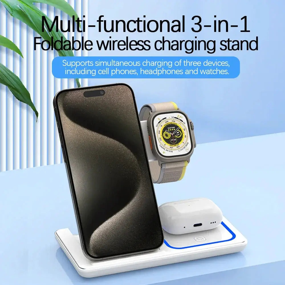 30W LED Fast Wireless Charger Stand 3 In 1 For Apple Devices