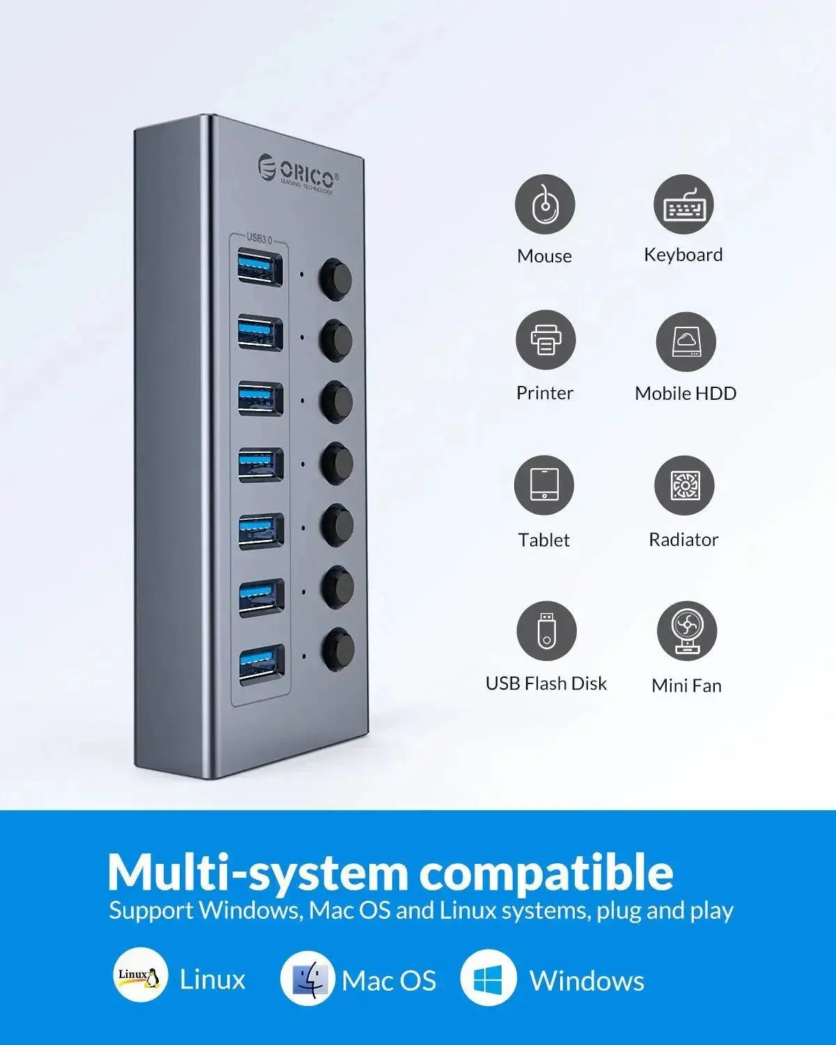 Orico USB Hub High Speed Data Transfer Solution 7 Port