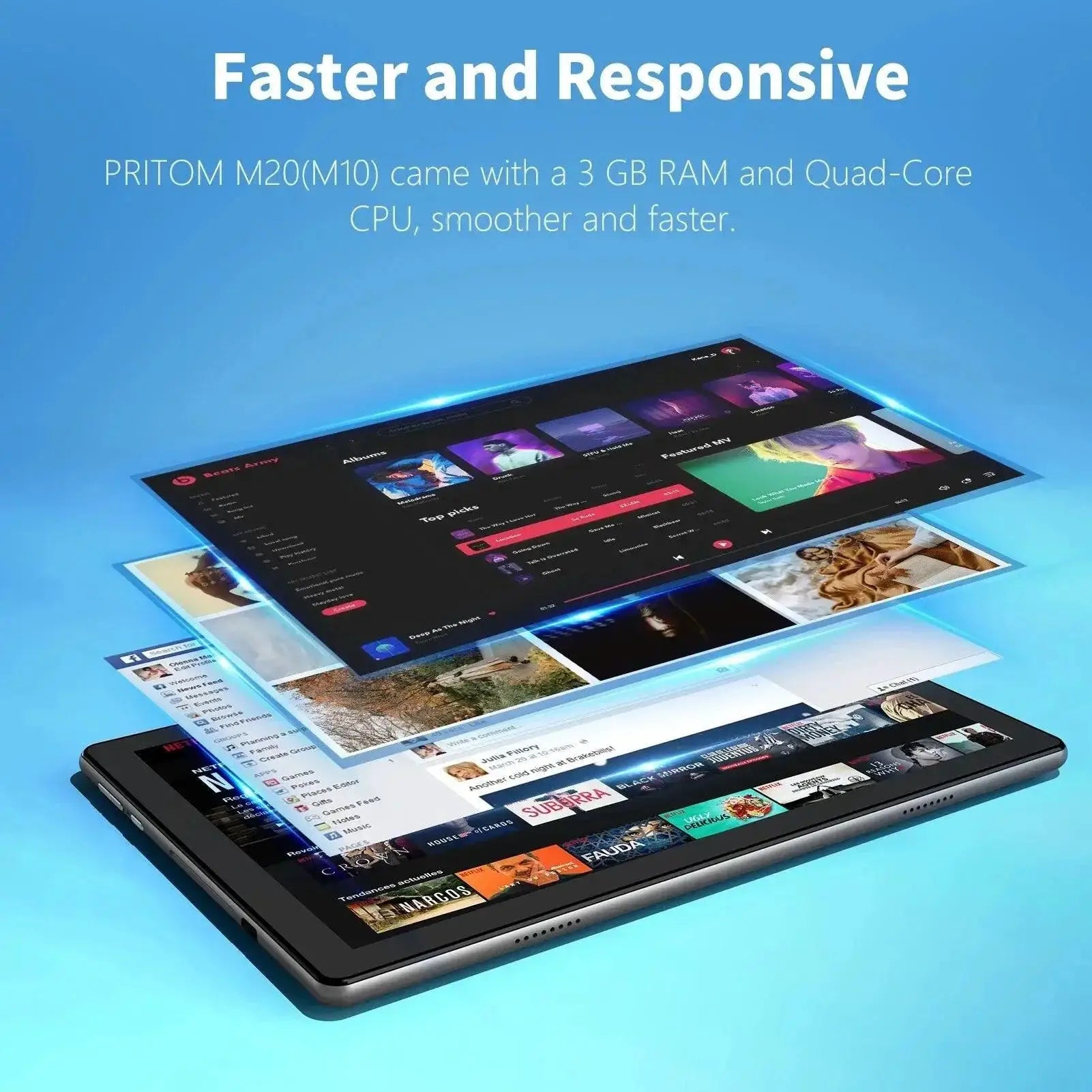 Pritom 10 Inch Android Tablet Quad Core HD Display