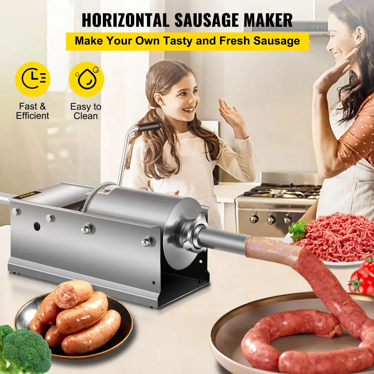 SucceBuy Horizontal Sausage Stuffer Manual Sausage Maker — product view 2