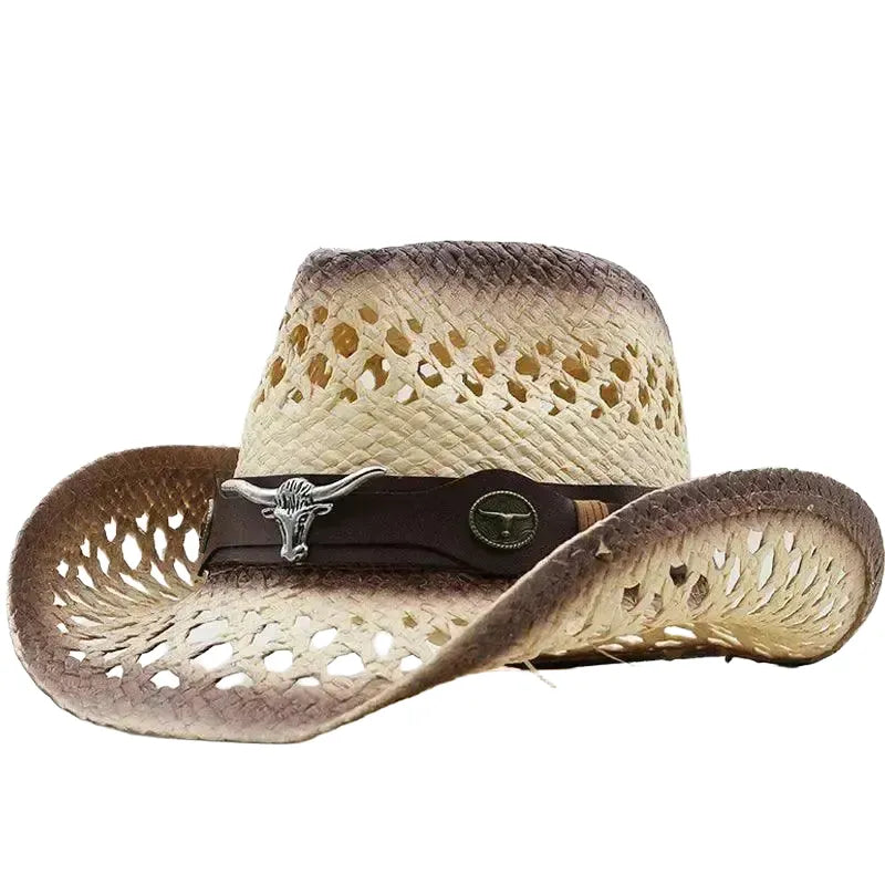 Raffia Cowboy Hat for Sun Protection — beige khaki