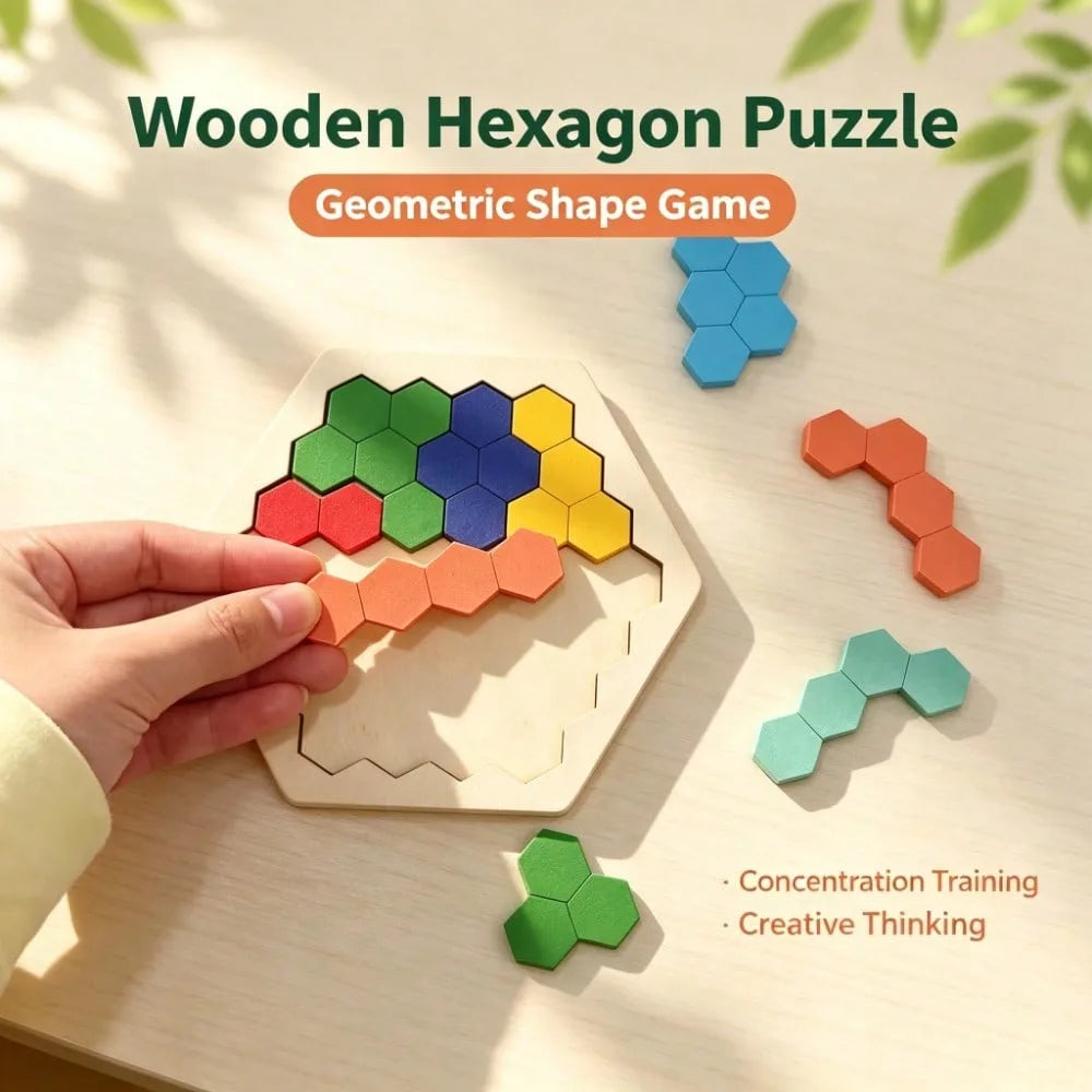 Wooden Hexagon Puzzle Toy Early