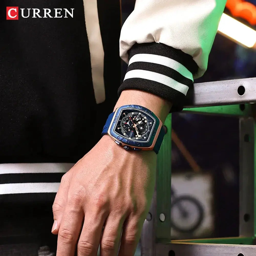 Mens Colorful Multi Functional Tonneau Quartz Watch