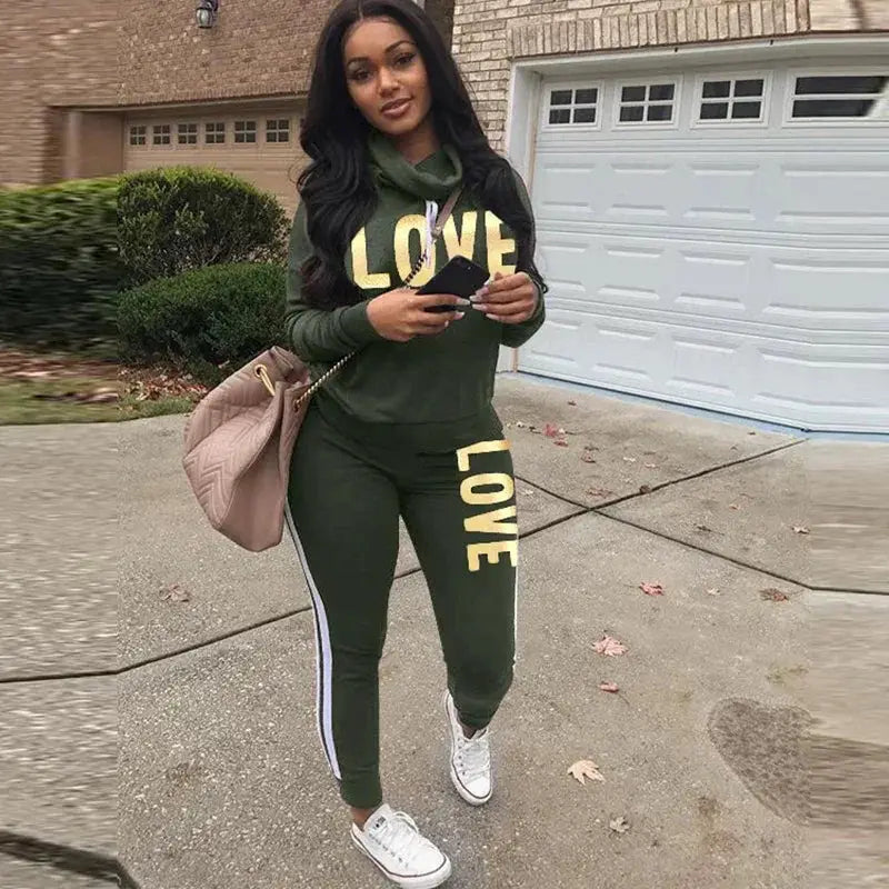 2 Piece Set Women Love Letter Print Tracksuit Plus Size