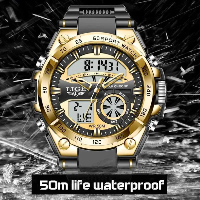 Mens Dual Display Chronograph Sport Watch Luxury Timepiece