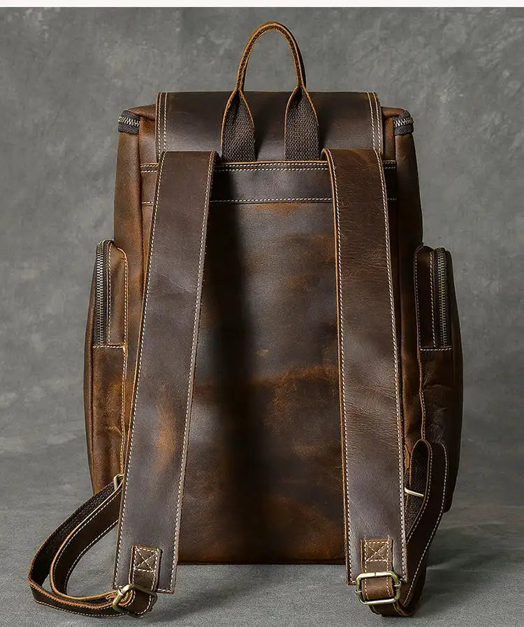 Vintage Crazy Horse Genuine Leather Backpack Men Leather Bagpack Climbing Rucksack Male Large Hiking Backpack M814