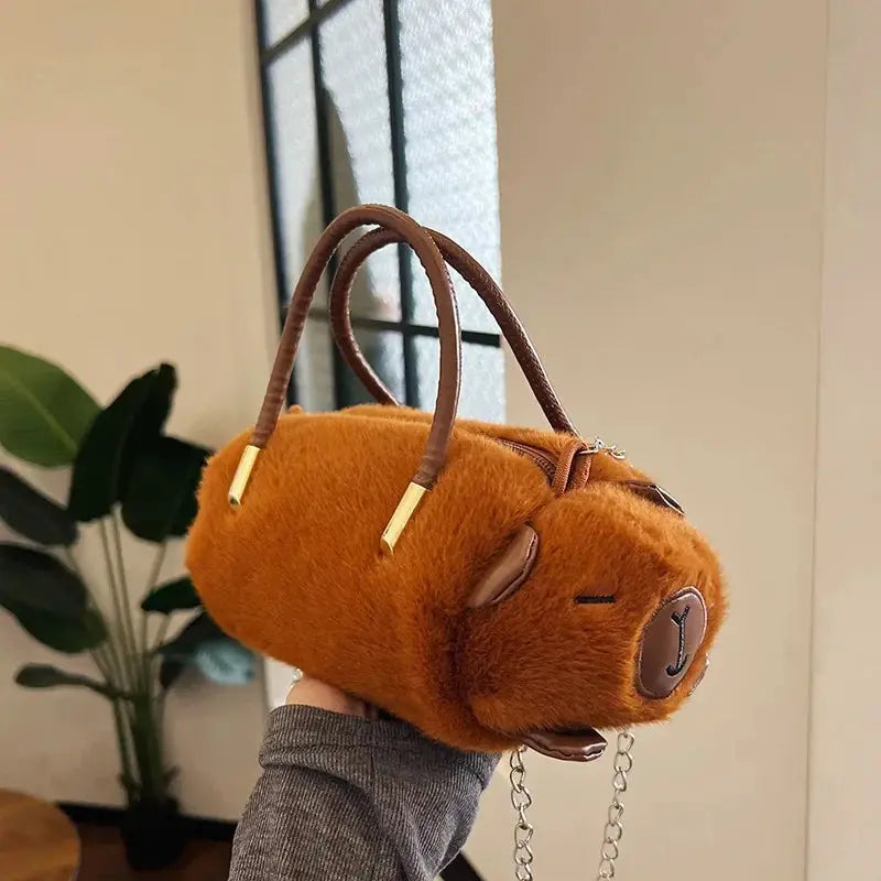 Women Cat Plush Shoulder Bag Corduroy Satin Fur Messenger