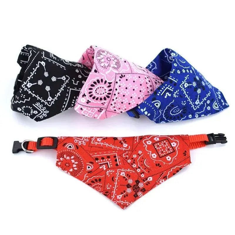 Dog Cat Bandana Collar Scarf With Leather Accessories
