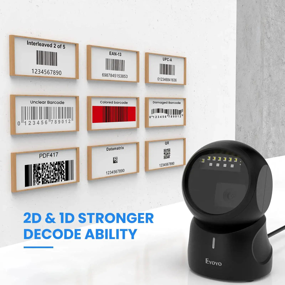 Eyoyo EY-5500 Hands-free Omnidirectional Barcode Scanner QR Code Automatic Sensing Scanning 1D&2D Desktop Barcode Scanner, USB Wired Bar Code Reader Screen Scanning for POS Supermarket Library Bookstore