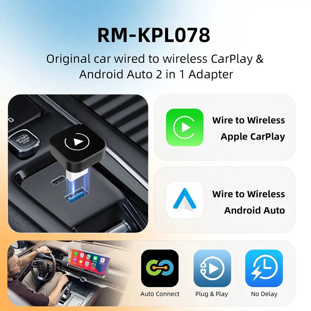 Wireless Android Auto Carplay Box/Adapter Smart USB Dongle Convert Wired To Wireless Auto Connect for Factory Wired CarPlay Cars