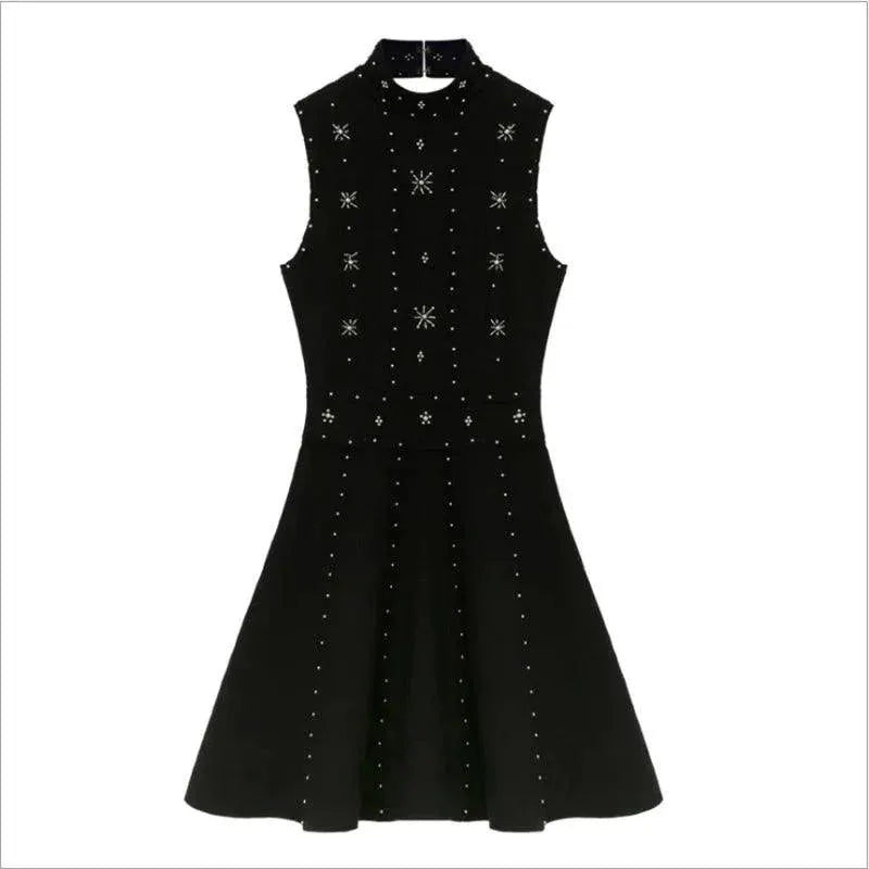 Vintage Black Beaded A Line Party Dress For Summer Events