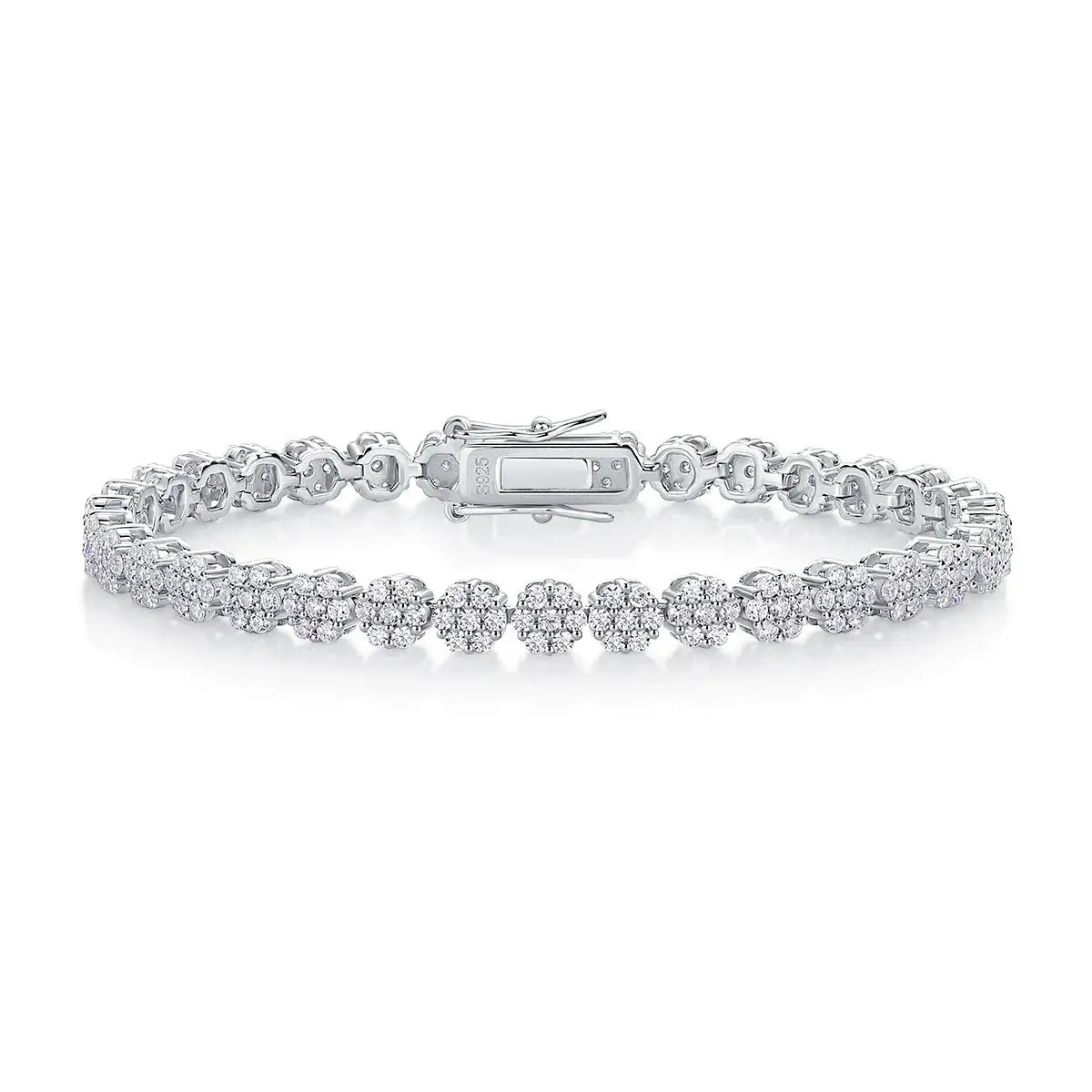 Luxury Moissanite Flower Shaped Tennis Bracelet, 925 Silver, Ice Crystal Design, Including GRA Certified, Sparkling Diamond Jewelry