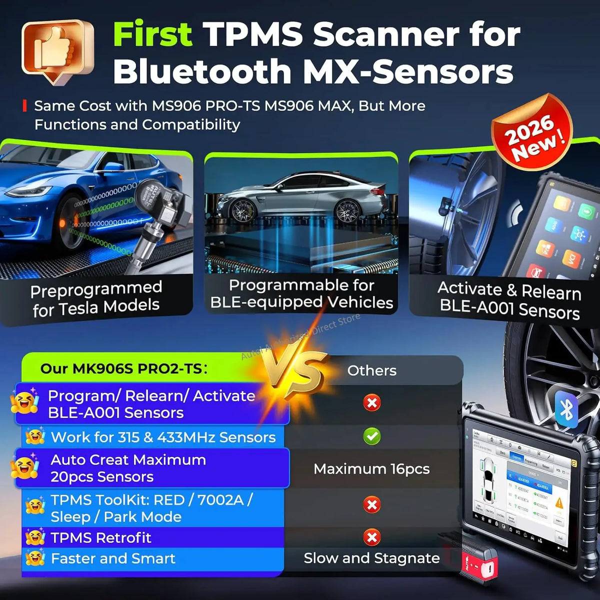 Autel MaxiCOM MK906 PRO2-TS Scanner, TPMS 2.0 ECU Coding as MS906 PRO2-TS, Bidirectional Diagnostic Tool, 36+ Service, CANFD&DoIP