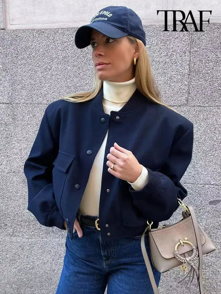 TRAF Women Vintage Bomber Jacket Stylish Outerwear For You