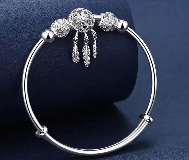 Dreamcatcher Charm Bracelet Silver Cuff For Women Elegant
