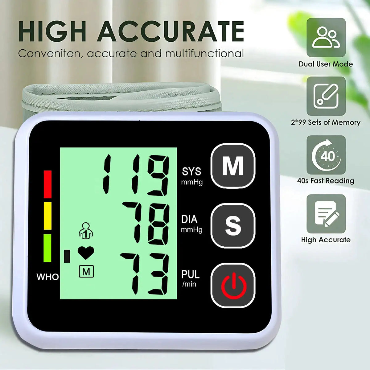 Medical Digital LCD Wrist Automatic Blood Pressure Monitor Sphygmomanometer PR Heart Beat Rate Pulse Mete Tonometer Health Care