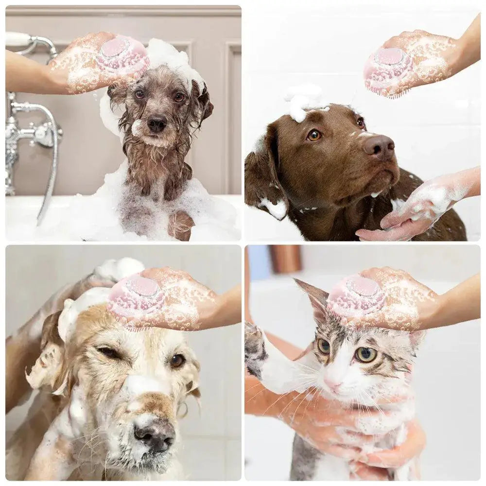 Silicone Dog Brush Shampoo Massager Dispenser Grooming Tool