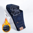 Winter Fleece Thick Jeans Men Business Casual Pants Collection