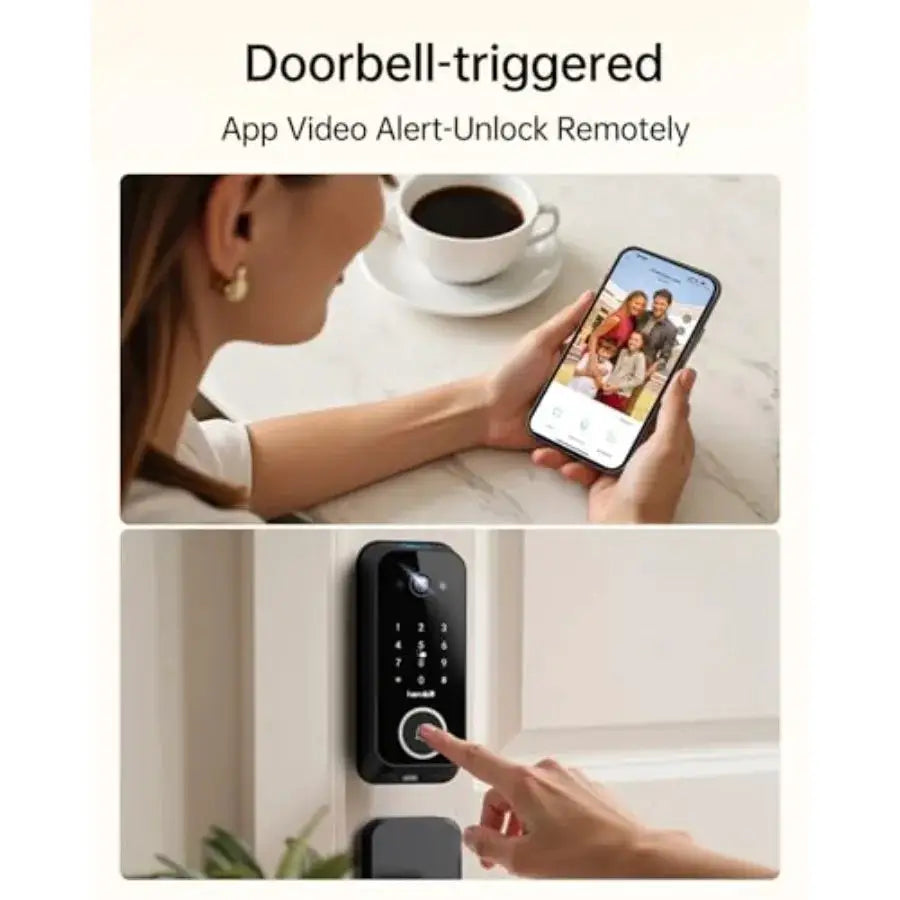 Video Smart Lock for Home Use: 2K Camera + Ring + Doorbell + Fingerprint, WiFi Deadbolt 2.4G only,Two-Way Audio, App Remote Con