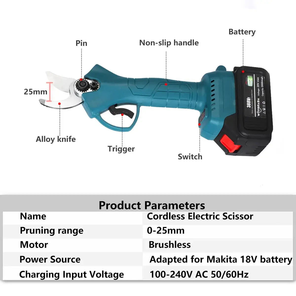 Cordless Electric Pruning Shears With Cutting Gears — product view 10