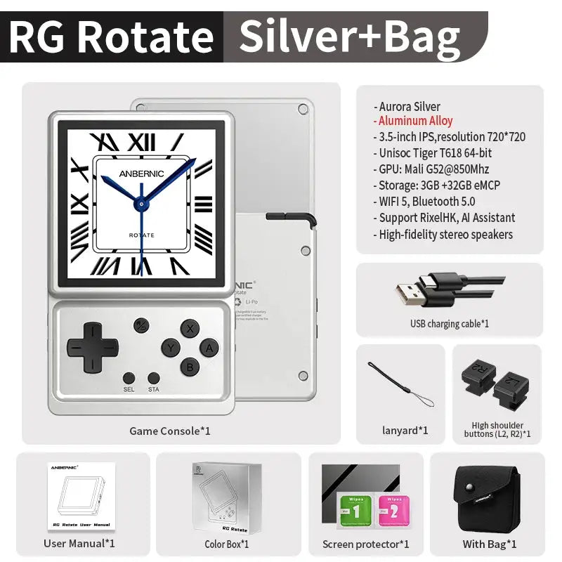 Anbernic RG Rotate Handheld Game Console 3.5" IPS Rotating Screen Android Portable Games Player Supports WIFI AI Streaming Gift