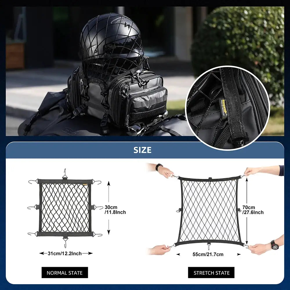 Rhinowalk Motorcycle Helmet Holder Net 8 Metal/Plastic Hooks Motorbike Luggage Net Holder Mesh Storage Trunk Bag Accessories