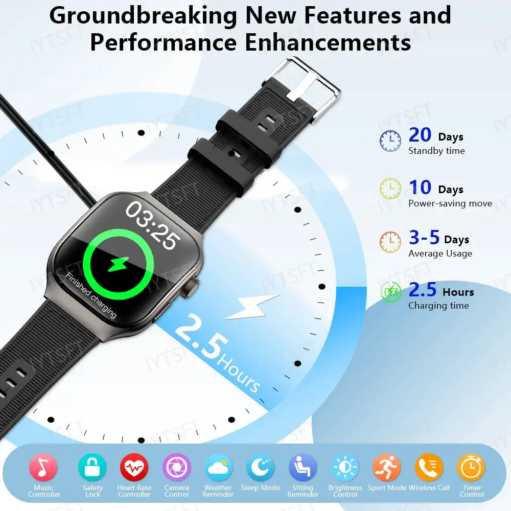 LAXASFIT New Bluetooth Call Smart Watch for Men 2.01" HD Curved Screen Sports Watch Health Monitor Smart Watch for Android iOS