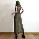 Goth Cyber Hooded Midi Dress for Women
